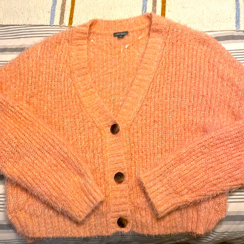 Fuzzy sparkly Peach crop Cardigan